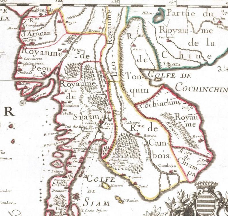 1686 - Pierre Du-Val : Carte du royaume de Siam et des pays circonvoisins